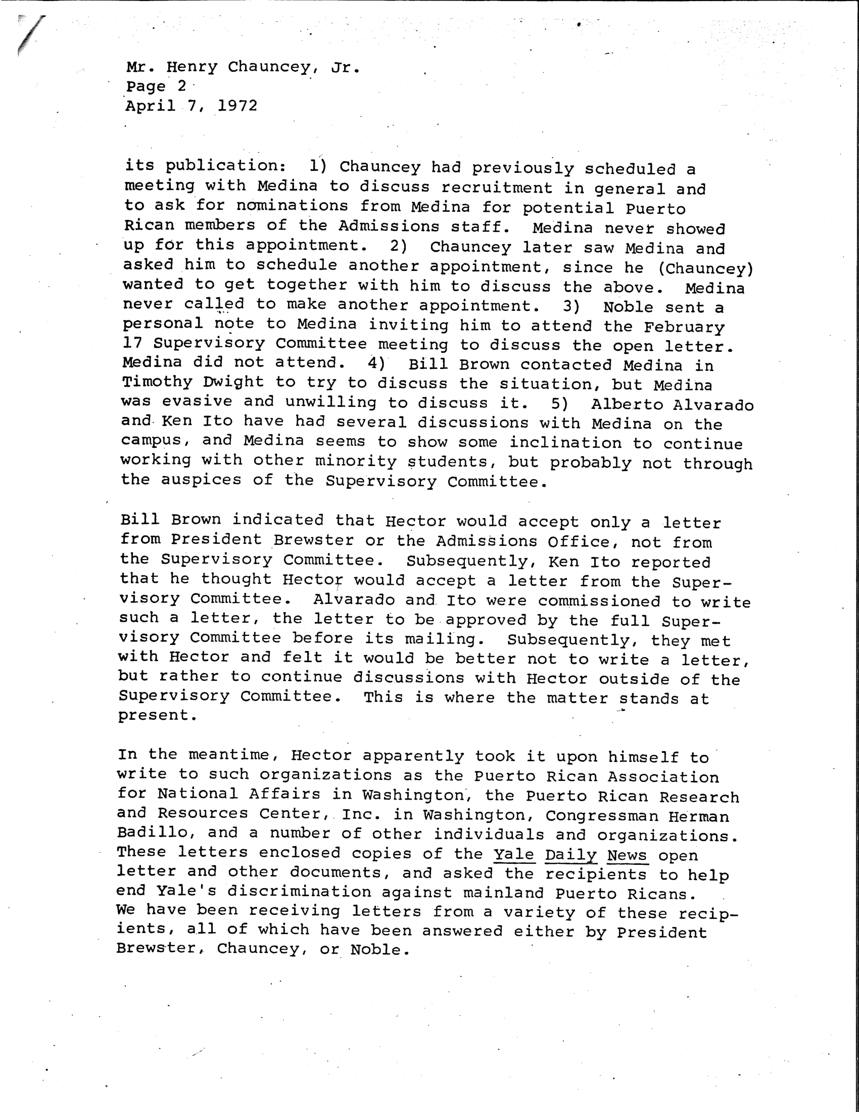 Yale inter-office memo, April 7, 1972 (2 of 3)